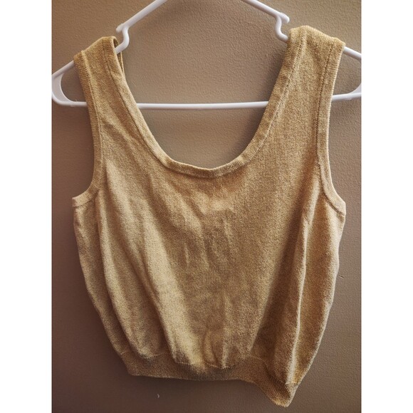 St. John Basics Top Scoop Neck Metallic Knit Tank Santana Women's Size L Gold - Picture 3 of 5